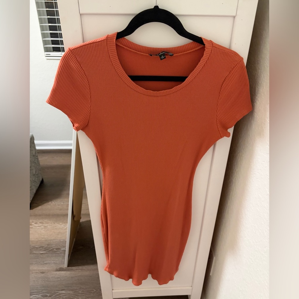 Lulu's Orange Ribbed Short Sleeve Dress